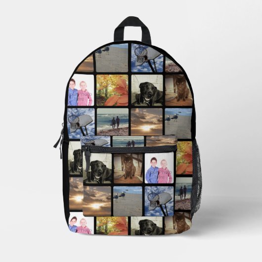 8枚の写真のコラージュプリントを追加カスタムする プリントバックパック (正面)
