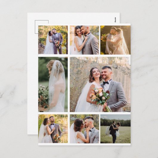 8枚の写真のコラージュ結婚を作成 シーズンポストカード (正面/裏面)
