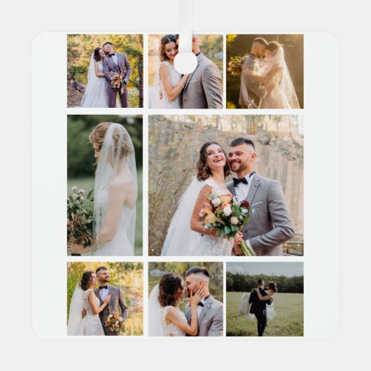 8枚の写真のコラージュ結婚を作成 メタルオーナメント (正面)