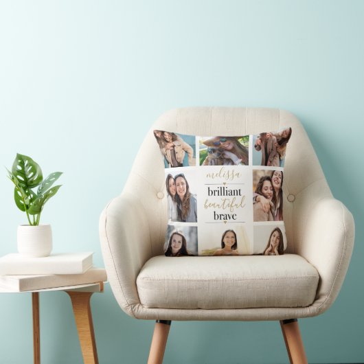 8枚の写真のコラージュ 輝く 美しい 勇敢な クッション (椅子)
