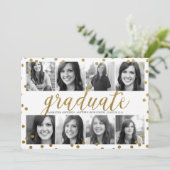 8枚の写真を使ったゴールドグリッターの卒業招待状 招待状 (スタンド正面)