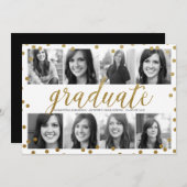 8枚の写真を使ったゴールドグリッターの卒業招待状 招待状 (正面/裏面)