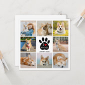 8枚の写真を飾ったハート 犬が好き 犬の足跡 カード (正面/裏面インサイチュ)