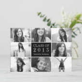 8枚の写真を飾った卒業式招待状 黒 招待状 (スタンド正面)