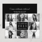 8枚の写真を飾った卒業式招待状 黒 招待状 (正面/裏面)