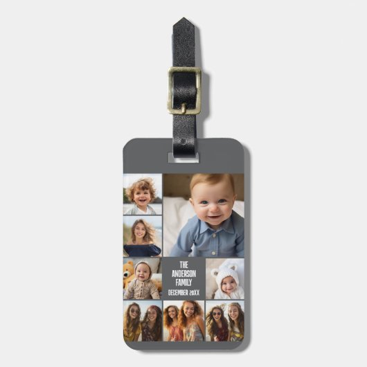 8枚の写真カスタムでフォトコラージュを作成する ラゲッジタグ (正面縦)
