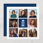 8枚の写真コラージュ ネイビー モノグラム - ありがとうカード (正面/裏面)