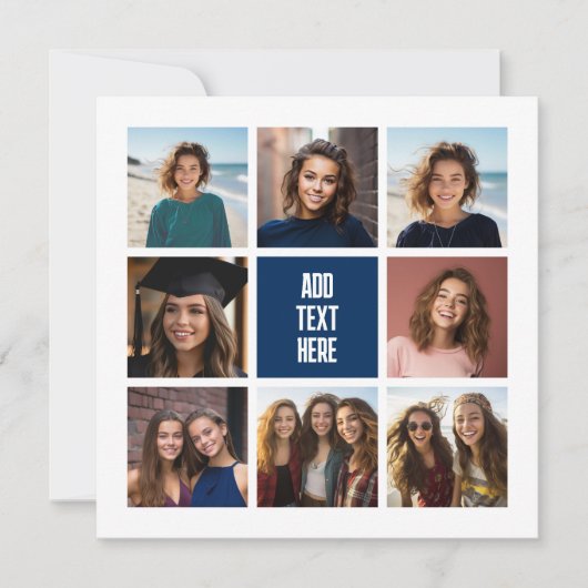 8枚の写真コラージュ ネイビー モノグラム - ありがとうカード (正面)