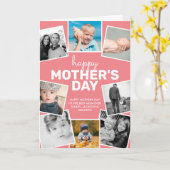 8枚の写真コラージュ ピンク ハッピー マザーズデー カード (黄色い花)