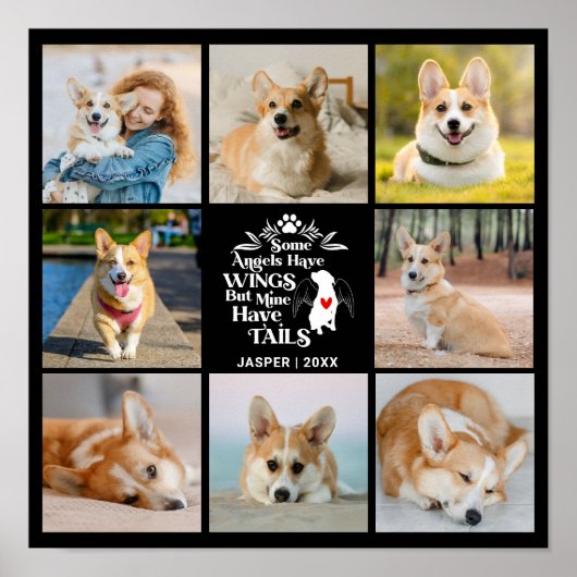 8枚の写真コラージュ ペット 犬の思い出 ポスター (正面)