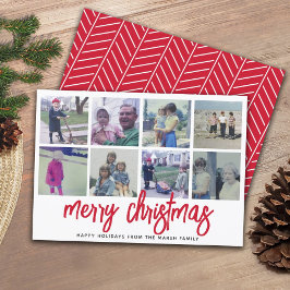 8枚の写真コラージュ - メリークリスマス レッド柄 シーズンカード