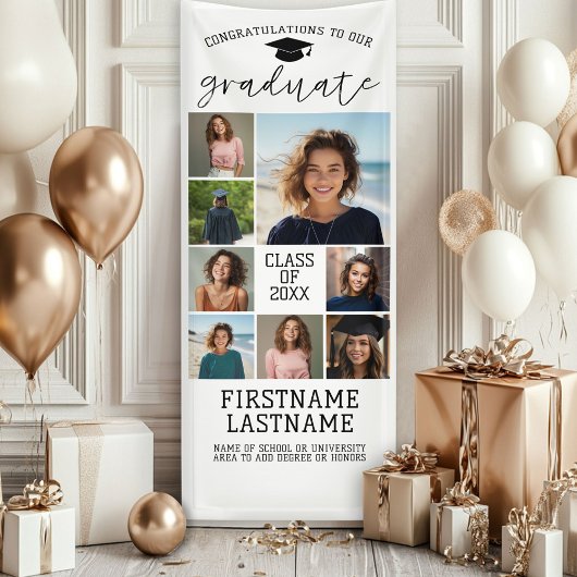 8枚の写真コラージュ　卒業式　モダン　ミニマル　ホワイト 横断幕