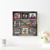 8枚の写真家の木材コラ素朴ージュ スクエア壁時計 (ホーム)