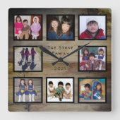 8枚の写真家の木材コラ素朴ージュ スクエア壁時計 (正面)