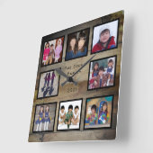 8枚の写真家の木材コラ素朴ージュ スクエア壁時計 (傾斜)