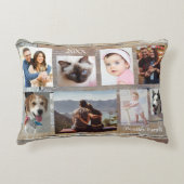 8枚の家族の写真、木目調、DIYで名前と年を入力 アクセントクッション (正面)