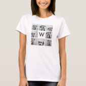 8枚フォトコラージュ カスタムモノグラム モノクロ Tシャツ (正面)