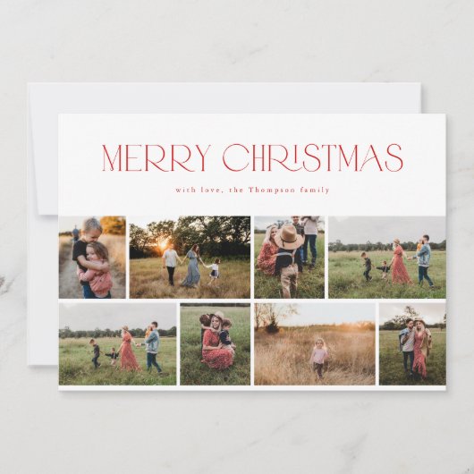 8枚モダンの写真エレガントコラージュ赤いクリスマス シーズンカード (正面)