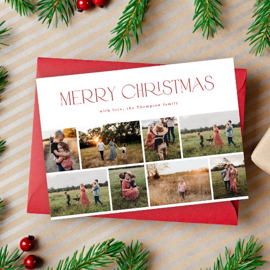 8枚モダンの写真エレガントコラージュ赤いクリスマス シーズンカード