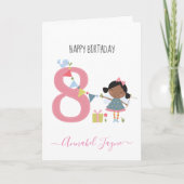 8歳お洒落の誕生日の妖精かわいいピンクのカード カード (正面)
