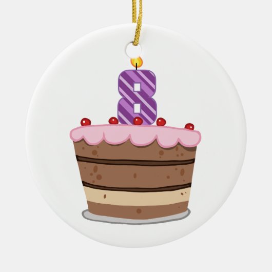 8歳のお誕生日ケーキ セラミックオーナメント (正面)