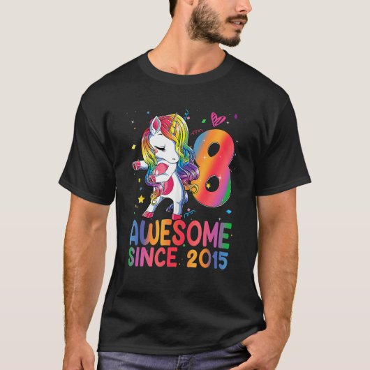 8歳のギフト女の子10代ダビングUnicorn 8th B Tシャツ (正面)