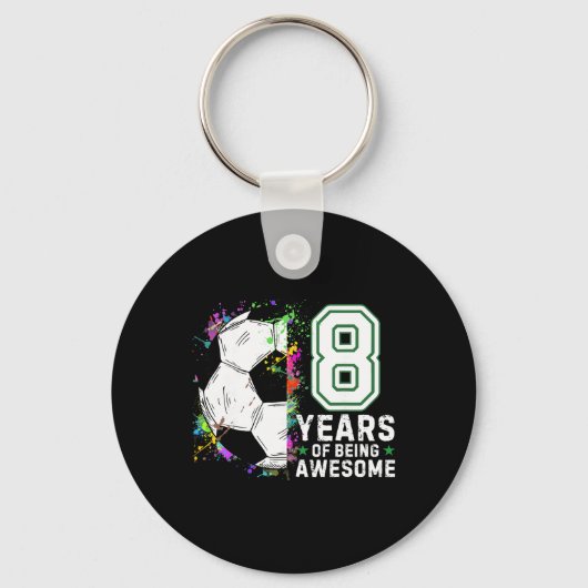 8歳のサッカー誕生日おめでとう 8年間最高な思い出を キーホルダー (正面)
