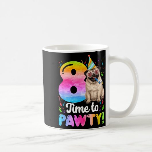 8歳のパグの誕生日パーティー 8年目の犬の誕生日 コーヒーマグカップ (右)