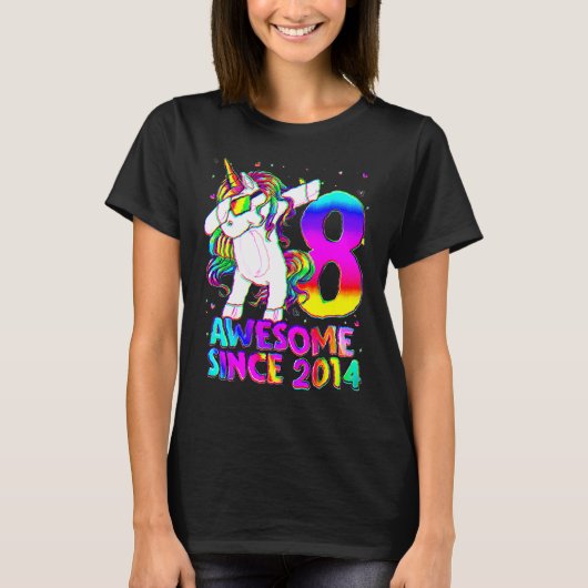 8歳のユニコーン ダビング 8歳の誕生日 女子 ユニコーン Tシャツ (正面)