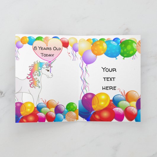 8歳の女の子のユニコーンバースデーカード カード (内部)
