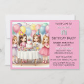 8歳の女の子の誕生日にピンクの風船 招待状 (正面)