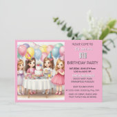 8歳の女の子の誕生日にピンクの風船 招待状 (スタンド正面)