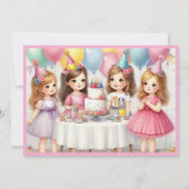 8歳の女の子の誕生日にピンクの風船 招待状 (裏面)