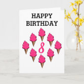 8歳の女の子誕生日かわいいピンクのアイスクリーム カード (黄色い花)