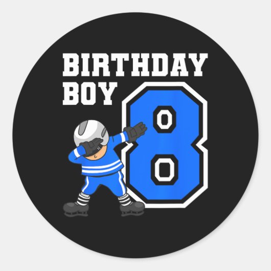 8歳の少年アイスホッケー選手8誕生日キッド ラウンドシール (正面)