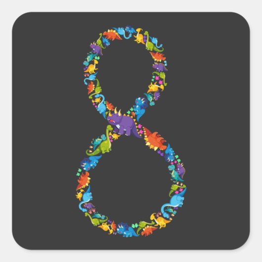 8歳の恐竜8誕生日 スクエアシール (正面)