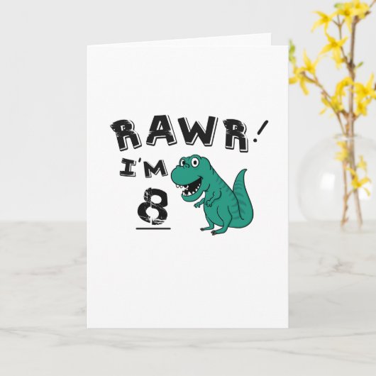8歳の男の子のための第8誕生日の恐竜の贈り物 カード (黄色い花)