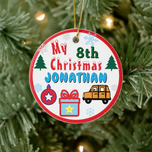 8歳の男の子のクリスマス オレンジ色の車 年 セラミックオーナメント (ツリー)