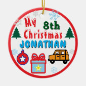 8歳の男の子のクリスマス オレンジ色の車 年 セラミックオーナメント (正面)