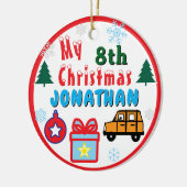 8歳の男の子のクリスマス オレンジ色の車 年 セラミックオーナメント (左)
