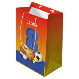 8歳の誕生日おめでとうスポーツボール ミディアムペーパーバッグ