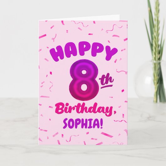 8歳の誕生日おめでとう カスタムネームカード カード (正面)