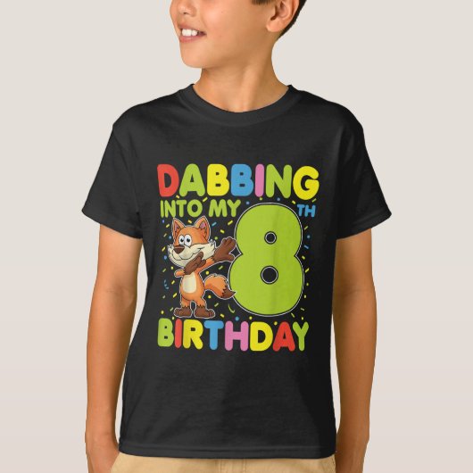 8歳の誕生日おめでとう キツネのダビング Tシャツ (正面)