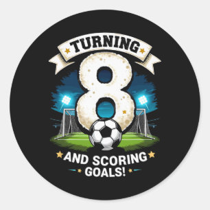 8歳の誕生日おめでとう!サッカー少年 ラウンドシール