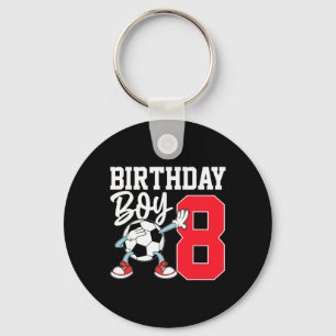 8歳の誕生日おめでとう サッカー少年Tシャツ キーホルダー