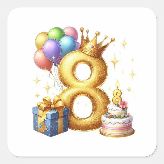 8歳の誕生日おめでとう スクエアシール (正面)