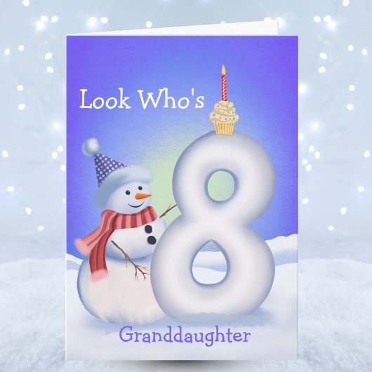 8歳の誕生日おめでとう スノーマンと雪の世界 カード