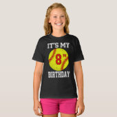 8歳の誕生日おめでとう ソフトボール少女 Tシャツ (正面フル)