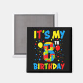 8歳の誕生日おめでとう ブロック玩具 子供たち マグネット (正面/裏面)