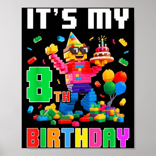 8歳の誕生日おめでとう ブロック おもちゃ 8歳の男の子 ポスター (正面)